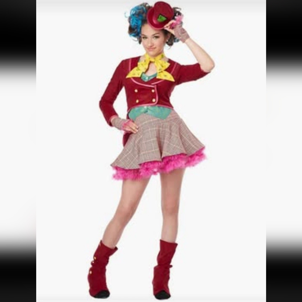 Alice In Wonderland Mad Hatter Costume -  Maroon and Pink Juniors Size: 11-13